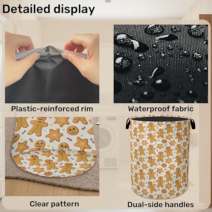 Cookie Pattern Laundry Basket with Handles - Extra Large Foldable Hamper for Bathroom/Laundry/Bedroom/Dorm, Washable Fabric Storage Bin