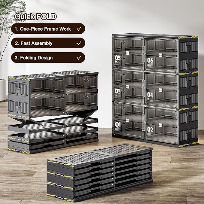 28 Pairs Portable Shoe Storage Cabinent of 3-Step Fast Installation,Plastic Shoe Box with Magnetic Clear Door for Entryway, Enclosed Shoe Rack for Sneaker, Heels etc.. (2Row, 7Tier)