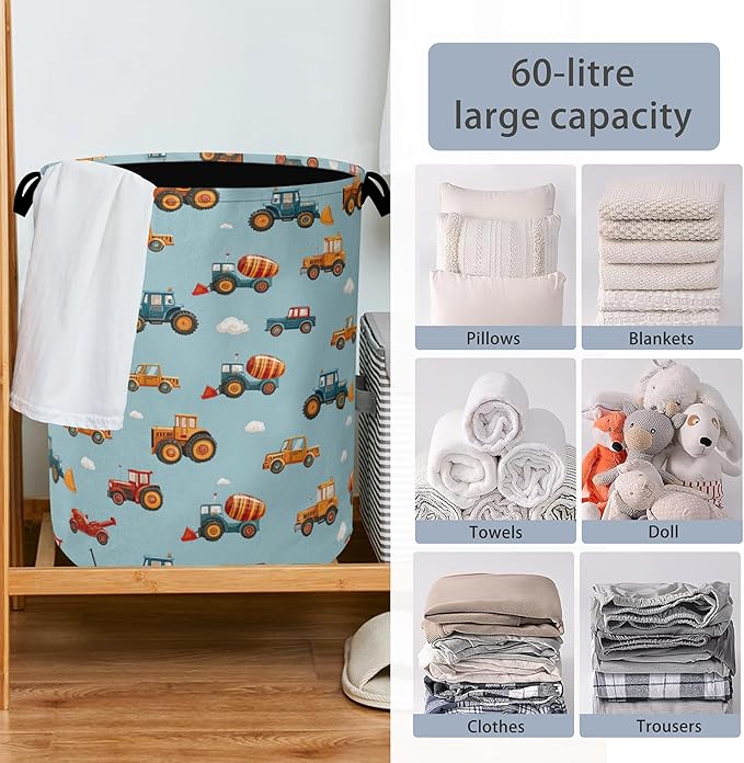Cute Cars Laundry Basket,Foldable Oxford Cloth Tote Bag Laundry Hamper Clothes Storage Bucket Organizer for Bedroom Laundry Storage Dormitories 16" x 20.8"
