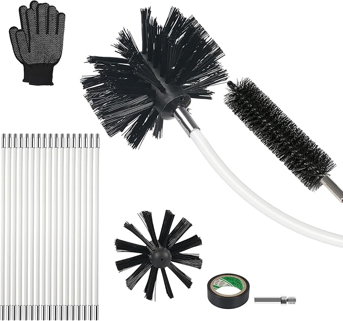 AOGYikang 21FT Chimney Brush Kit, Multi-Purpose Dryer Vent Cleaning Brush Kit with 4" Brush Head, Professional Lint Cleaning Accessories for Chimneys, Ducts, Dryers, Crevices