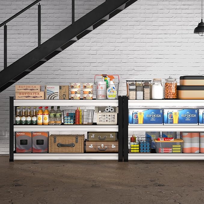 Rufokisa 3-Tier Garage Shelving Heavy Duty,48" W Metal Shelving Unit for Garage,1600lbs Load Capacity Utility Rack Shelves & Shelves,48" W x 18" D x 39" H(White)