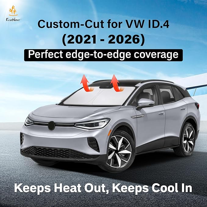 EcoNour Windshield Sun Shade Compatible for Volkswagen ID.4 2021–2026 | Custom Fit EV Front Window Sunshade | Foldable Heat & UV Reflective Sun Visor