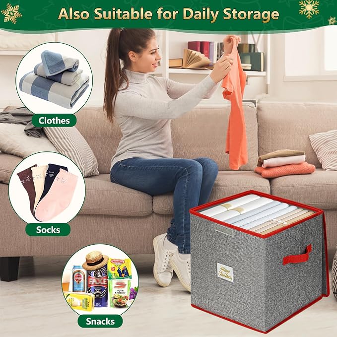 Christmas Ornament Storage Box with Adjustable Dividers, 4 Removable Trays, Christmas Ornament Organizer Ornament Holder Holds Up to 64 Xmas Balls, Durable Christmas Ball Storage Container