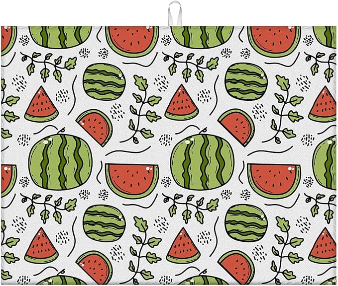 Dish Drying Mat For Kitchen Counter, Cute Watermelon Microfiber Absorbent Dish Drainer Rack Pad Reusable Large 18x24in Drying Mat