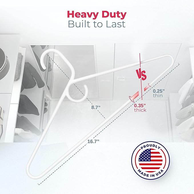 Neaties Heavy Duty Clothes Hangers 100+ Pack (216 Count) – Made in The USA – 8lb Capacity Plastic Hangers for Adult Clothing – Durable for Pants, Coats, Jackets, or Jeans – White & Pink