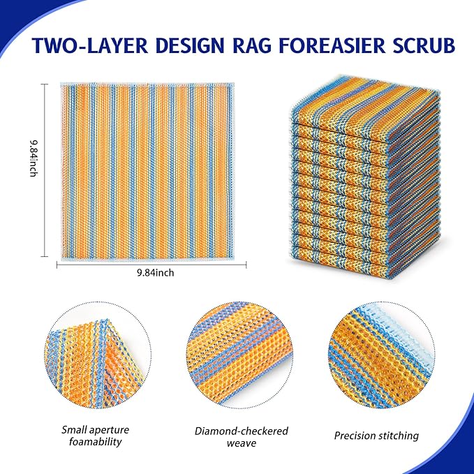 Wangjinpeng 12PCS Non-Scratch Multipurpose Steel Wire Dishcloths - Reusable Quick-Dry Odor-Free Scrub Cloths for Dishes, Kitchen Cleaning Cloths for Cookware, Sinks, Stove Tops(9.84X9.84)