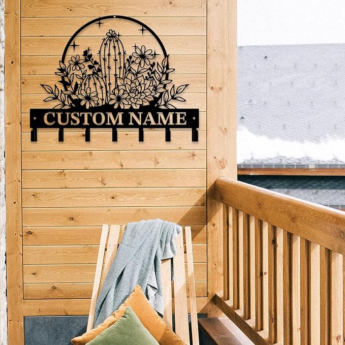 Personalized Custom Name Cactus Wall Keys Hooks,Metal Cactus Art Clothes Hooks,Metal Cactus Lover Wall Home Storage Decorative,For Front Door, Hallway, Kitchen, Bedroom,Keys,Hats (Style A)