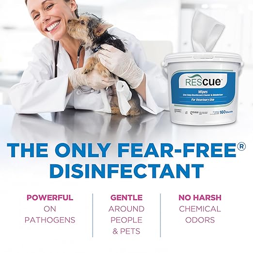 REScue One-Step Disinfectant Cleaner & Deodorizer Wipes for Vet Use – Cleaner for Kennels, Litter Boxes, Vet Offices, Pet Grooming Surfaces – Extra Large, 160-Count Wipes Bucket (1 Pack)