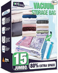 HIBAG 15 Jumbo Vacuum Seal Bags for Clothing, Vacuum Storage Bags for Clothes, Comforters, Blankets, Bedding (15J)