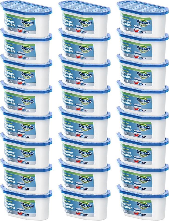 Ksend Moisture Absorbers, 24 Pack, Compact Dehumidifier for Closet, Efficient Humidity Absorber Boxes, Moisture Absorber for Closet, Odor Eliminator with Fragrance Free, Blue, 6.4oz, 300ml