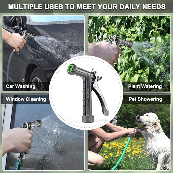 IRRIGLAD Hose Nozzle 2 Pack, Full Size Pistol Grip Water Nozzle Sprayer with Threaded Front, High Pressure Nozzle, Adjustable Spray Water Flow for Watering, Showering Pet, Washing Car, Silver