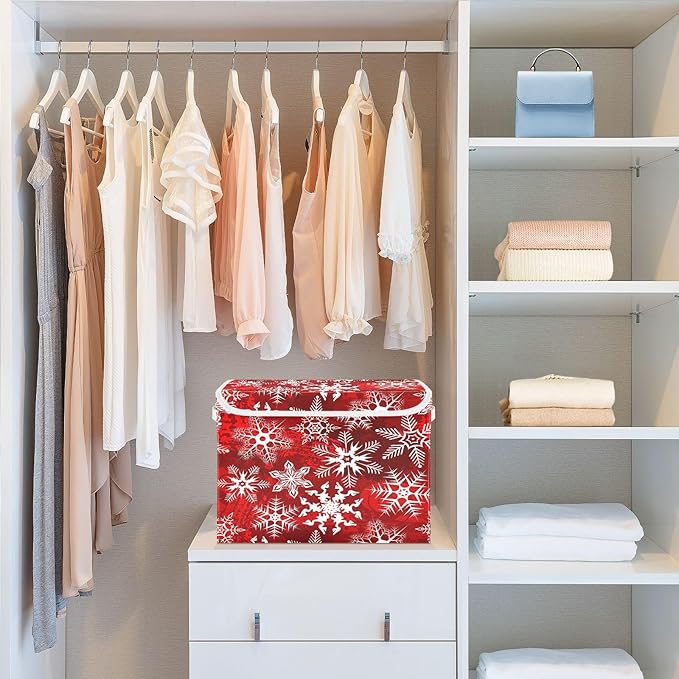 Bolaz Storage Bins with Lids and Handles, Christmas Snowflake Storage Box Storage Basket with Cover Collapsible Organizer Containers for Home Closet, Shelves