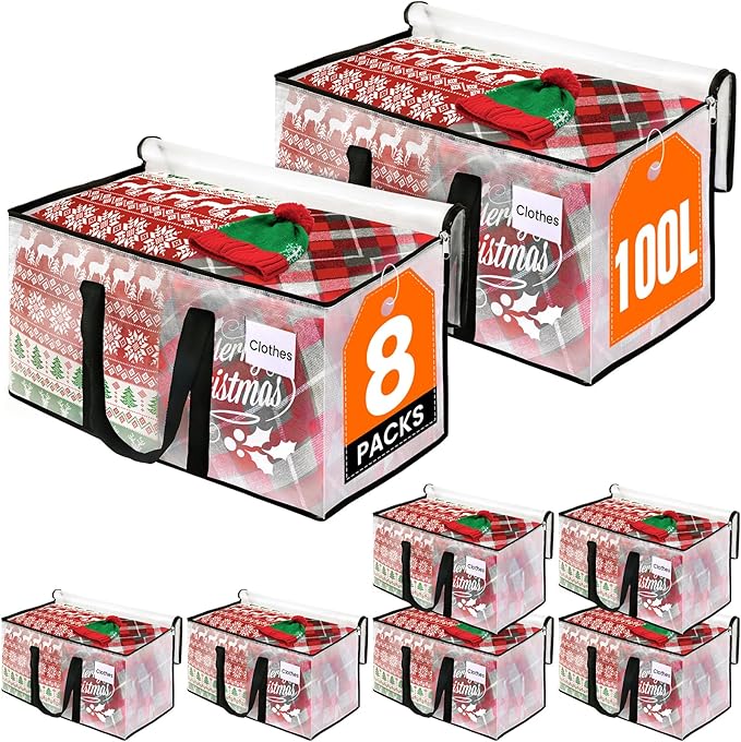 Clear Heavy Duty Extra Large Moving Bags, Reinforced Handle and Double Zipper Storage Bags, Packing Bags Alternative (8 Packs)