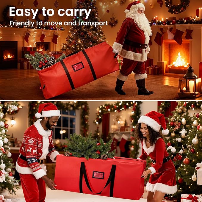 Heavy Duty Christmas Tree Storage Bag for Trees Up to 9ft – Waterproof, 600D Durable Zipper & Handles, Holiday Storage Solution (Red)