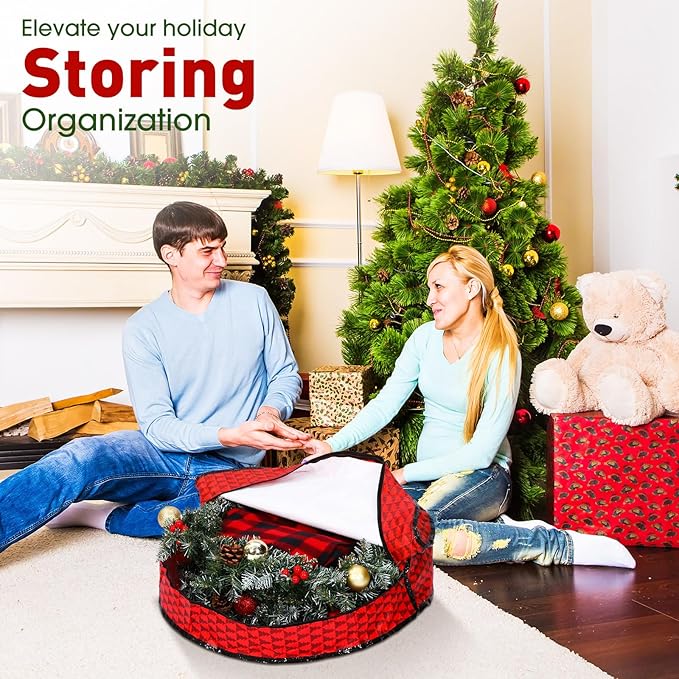 5 Pack Christmas Storage Bags Red, 7.5 ft Christmas Tree Large Bag, 24" Wreath Containers and 25" Garland Packing Tote Moving Bags with Handle Zipper for Artificial Xmas Tree Wreath Garland