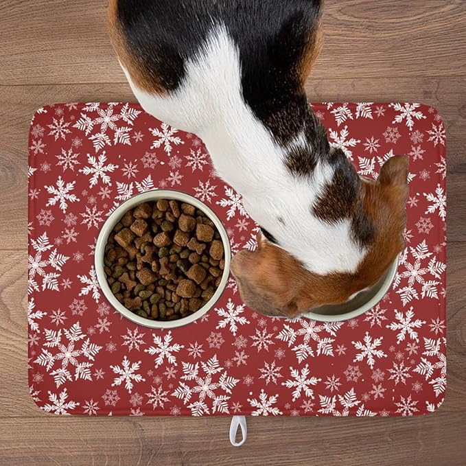 Christmas Dish Drying Mat for Kitchen Counter 24x18 Inch Xmas Snowflake Drying Mat with Absorbent Reversible Microfiber Red Dish Drainer Mats Rack Pad for Coffee Countertop Protector