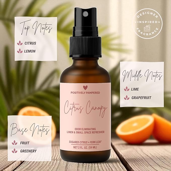 Citrus Canopy Luxury Small Space Air & Linen Refresher - Sugared Citrus + Fern Leaf - Designer-Inspired Home Fragrance - Non Toxic Odor Neutralizer - 2 oz Travel Size Room Spray