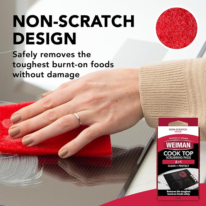 Weiman Cook Top Scrubbing Pads, 3 Count, 2 Pack Cuts Through the Toughest Stains - Scrubbing Pads Carefully Wipe Away Residue