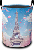 Romantic Eiffel Tower Laundry Basket, Cherry Blossoms Oxford Cloth Laundry Hamper With Handle Foldable Portable Clothes Storage Basket Storage Bag For Laundry Room/Bathroom/Bedroom/Dormitories