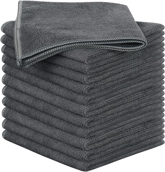 SINLAND Microfiber Cleaning Cloth Rag Super Absorbent Kitchen Dish Cloths Quick Dry No Streak Dish Rags Glass Cloths 12inchx12inch 12 Pack Grey