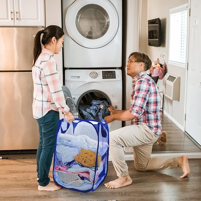 Buyongwant Collapsible Pop Up Laundry Hamper, Extra Large Mesh Foldable Laundry Basket, 28" x 16" x 16" (Blue)