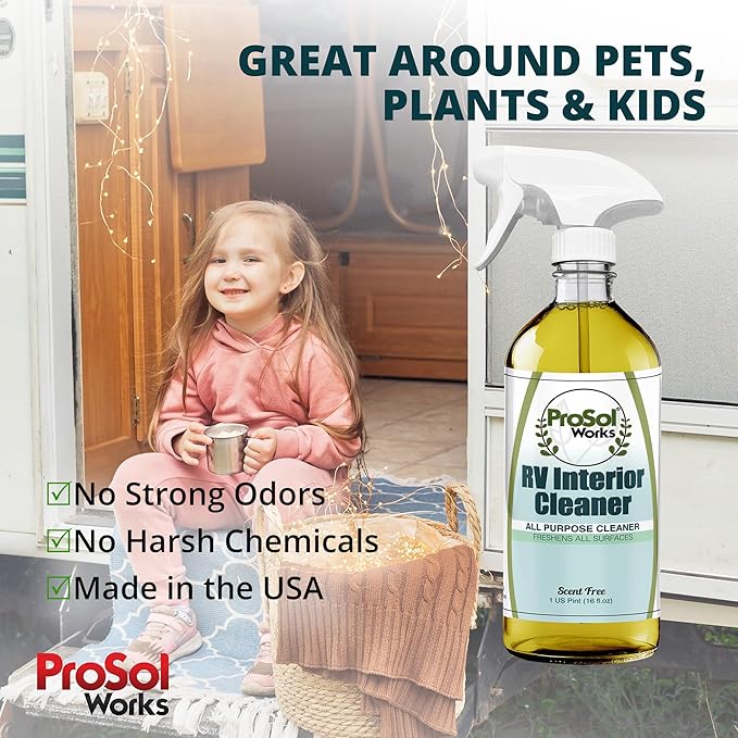 PROSOL WORKS RV Interior Cleaner 16 oz - Camper All Purpose Cleaner for RVs, Toilet, Countertops, Flooring, Upholstery, Fabric, Leather & More - Natural Clean - Safe on All Surfaces