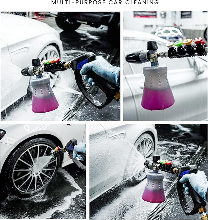 Gold Label Detailing Mini Grip Quick Connect Stainless Steel Lance with Nozzle Holder and 4 Pressure Washer Nozzles - Great for Car Washing, Patio Cleaning, Exterior Washing!