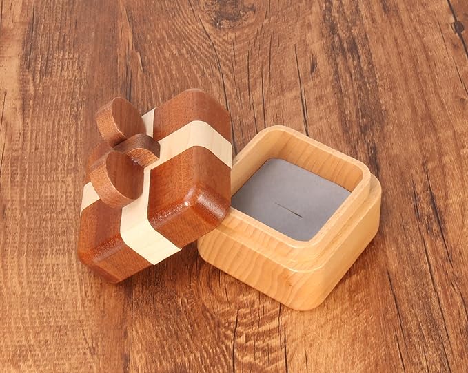 MISS LI GARDEN Special Design Wooden Ring Box, Ring Holder Box with Single Slot, Gift Box for Wedding,Engagement, Ceremony,Anniversary, Christmas