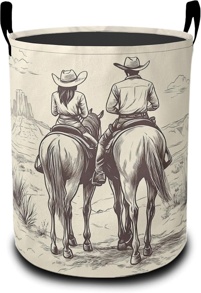 Laundry Basket-Western Cowboy Foldable Waterproof Oxford Cloth Funny Tote Bag Laundry Hamper Clothes Storage Bucket Organizer For Bathroom/Laundry Storage/Bedroom Storage Basket