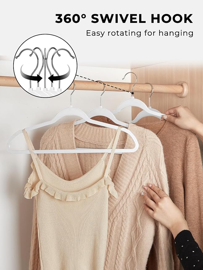 SMARTOR 100 Pack Non-Velvet Plastic Hangers for Clothes - Heavy Duty Coat Hanger - Space-Saving Clothes Hanger with Chrome Swivel Hook, Durable Non-Flocked - Ivory