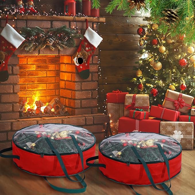 Shappy 8 Pcs Christmas Wreath Storage Bag Clear Wreath Box Wreath Storage Containers with Clear Window and Handle Christmas Garland Storage Containers for Xmas Holiday Seasonal Storage (24 Inch)