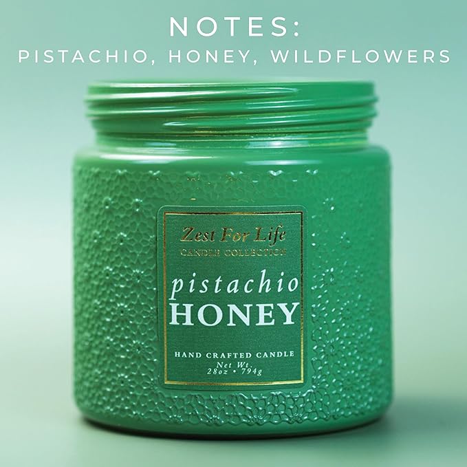 A Cheerful Giver - 28oz Large Scented Candle Jar with Lid- Zest for Life - 130 Hours of Burn Time, Gift for Women (Large, Pistachio Honey)