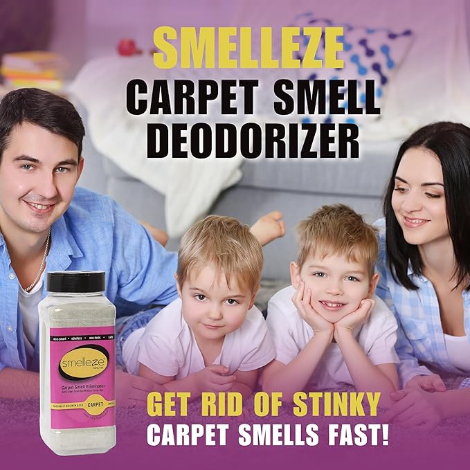 SMELLEZE Natural New Carpet Smell Deodorizer, Carpet Odor Eliminator Powder - Deodorizes All New Carpets, Rugs & Upholstery, 2 lb. Powder