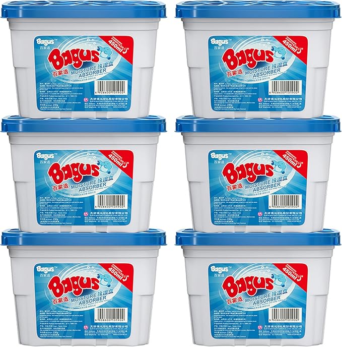 Moisture absorbers Boxes (6 Pack) - 10.5 Oz, Dehumidification Box, Moisture Absorber for Closet, Bathroom, Storage, Kitchens, Basement, Laundries, Spaces, Studies, Car, Boats, RVs, Boat. (6 Pack)