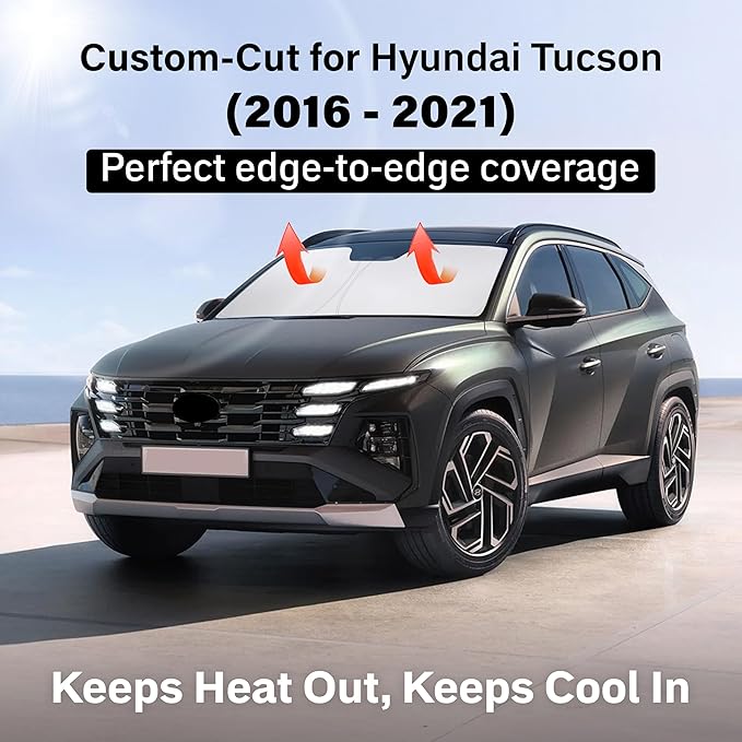 EcoNour Windshield Sun Shade Compatible for Hyundai Tucson 2016–2022 | Custom Fit SUV Front Window Sunshade | Foldable UV & Heat Reflective Sun Visor