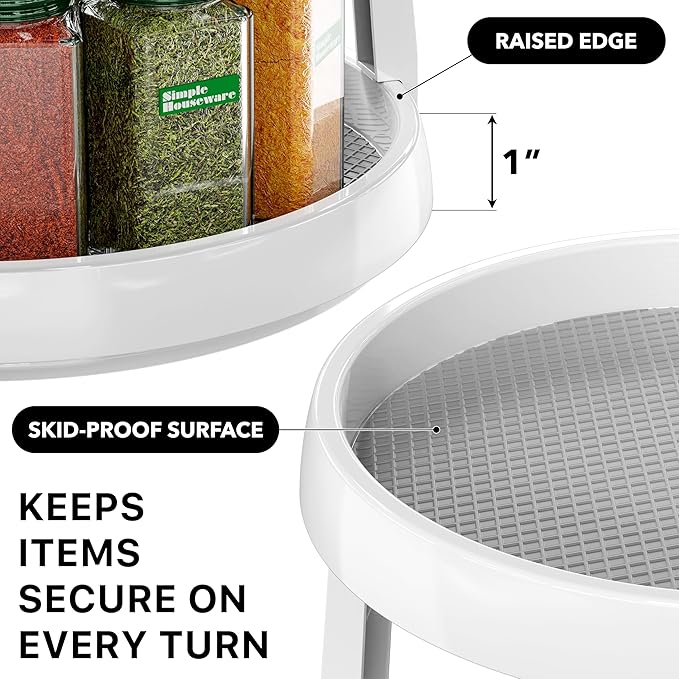 Simple Houseware 2-Tier Lazy Susan Spice Organizer, 10" Diameter, White/Gray