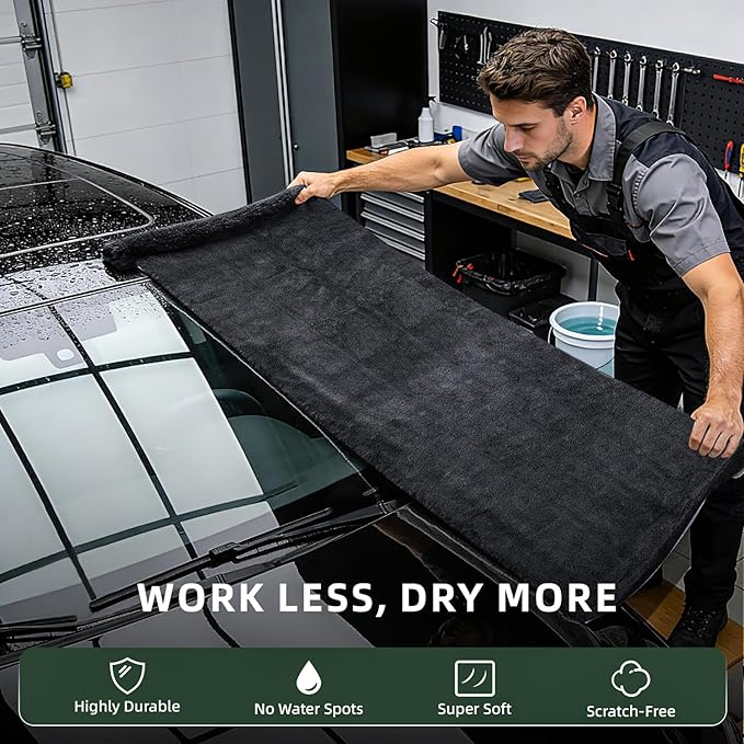 RYCELYSIAN 24" x 36" Twisted-Loop Car Drying Towel, 1500GSM Microfiber Cleaning Cloth for Car, Trucks, Motorcycles, Streak Free, Lint Free, Ultra Absorbent Washing Cloth for Kitchen, Window (Grey)
