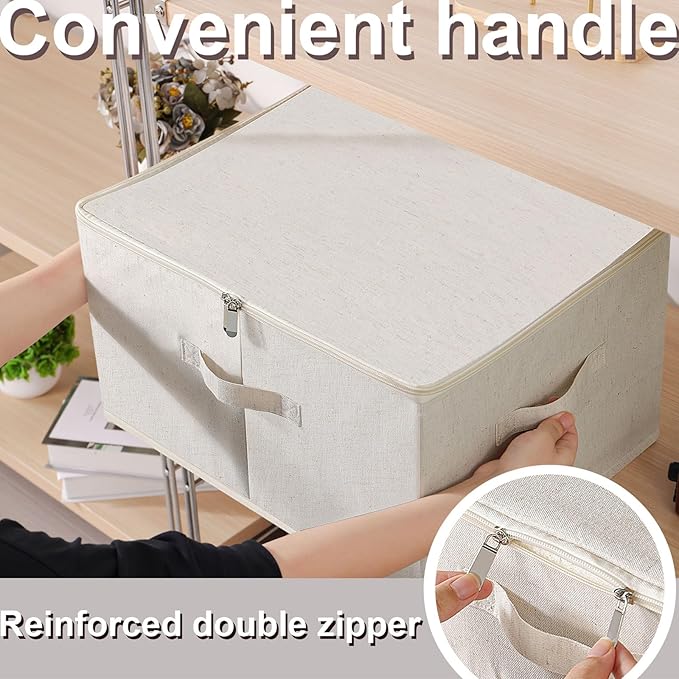 ENUMAIL Underbed Storage Box with Lid, Foldable Clothes Organizers, Fabric Bins for Organizing Clothes, Shoes, Blankets, Pillows, 17.7x13.7x9.8Inches, Beige, 2 Pack