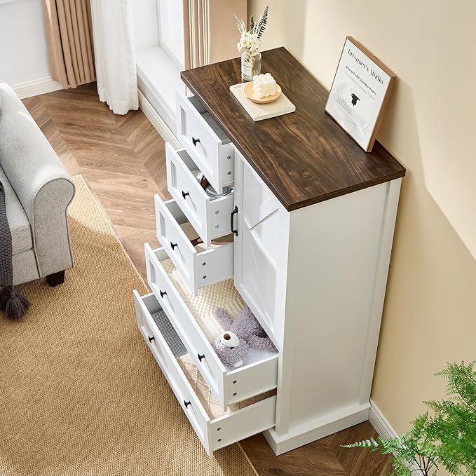 LIDYUK 5 Drawer White Dresser for Bedroom Farmhouse Dresser Chest of Drawers, 48" Tall Clothes Organizer with Storage Cabinet Wood Chest of Drawers for Bedroom, Living Room