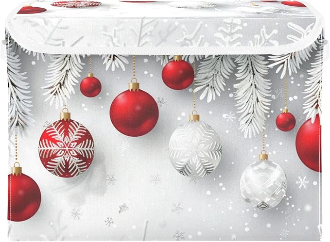 senya Christmas Baskets Collapsible Storage Bins with Lids, Christmas Snowflakes Balls Pattern Storage Boxes Clothes Baskets for Organizing, B06D22020
