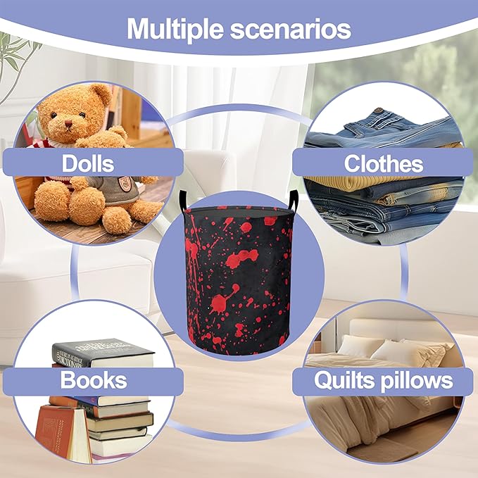 Halloween Laundry Basket, Red Dot Graffiti Oxford Cloth Laundry Hamper With Handle Foldable Portable Clothes Storage Basket Storage Bag For Laundry Room/Bathroom/Bedroom/Dormitories