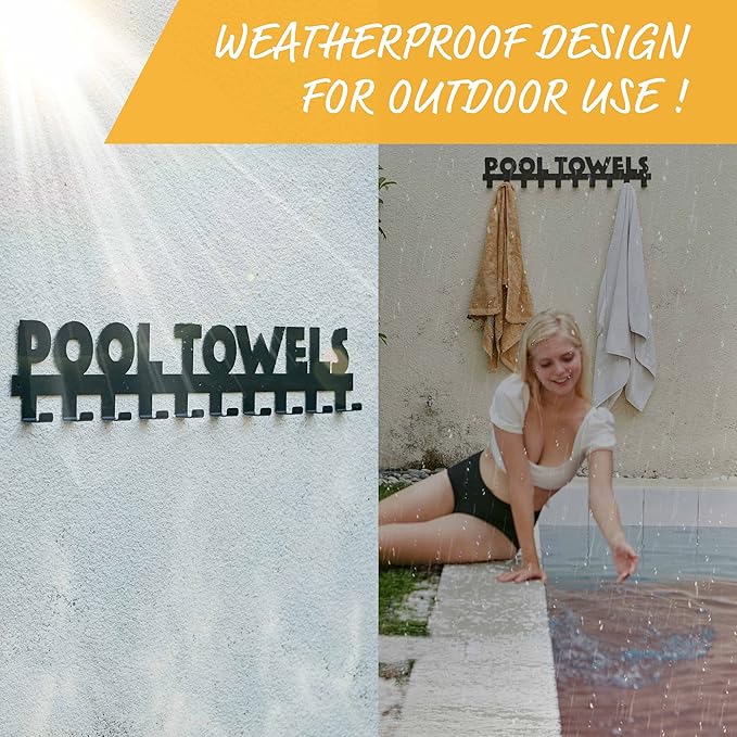 Star Splash Pool Towel Rack – Outdoor Towel Rack Holder & Swimming Pool Accessories, Pool Towel Hanger, Towel Drying Rack Pool Decor, Rust Proof Pool Signs and Decor Outdoor & Inside with 10 Hooks