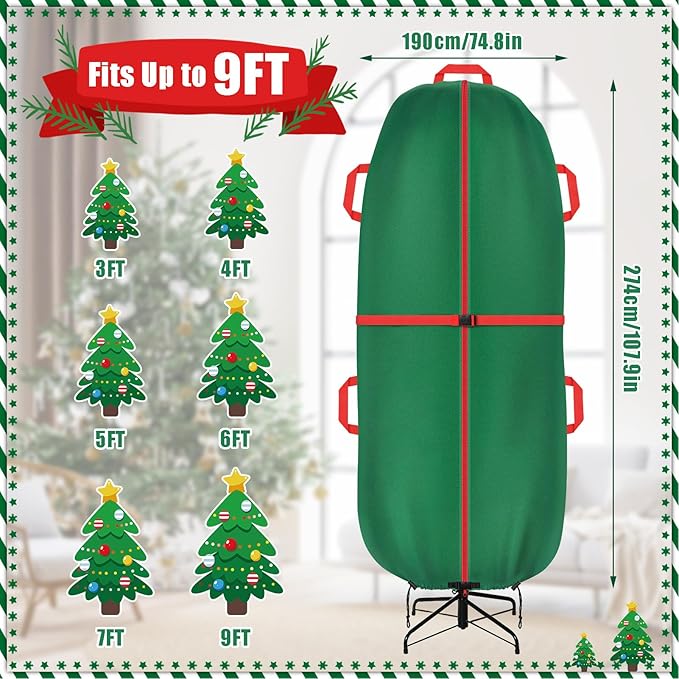 Jumbo Upright Christmas Tree Storage Bag with Zipper & Adjustable Straps, Tear Resistant Storage Cover for 9 Foot Assembled Tree