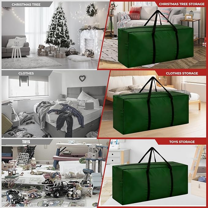 2 Pack Extra Large Christmas Tree Storage Bags Fits Up to 12 ft Tall Artificial Trees, 68" L X 30" W X 20" H Heavy Duty Xmas Tree Storage Bag Waterproof with Handles and Zippers, Green