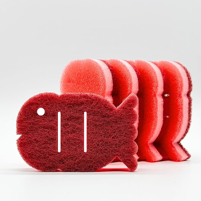 Ohsoborn 5 Pack Multipurpose Dual Sided Triple Layer Dish Sponges Kitchen | Boil Safe Scratch Free Odor Resistant Extra Durable | Flexible and Durable Design for Long Lasting Use (5, Fish)
