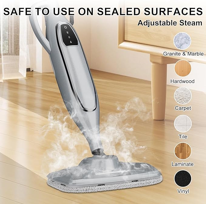 Steam Mop, 11-in-1 Powerful Handheld Steam Cleaner with 11.8 OZ Removable Tank, Detachable Steam Mops for Floor Cleaning with 23FT Power Cord, MultiPurpose Steamer for Hardwood Tile Carpets Furniture