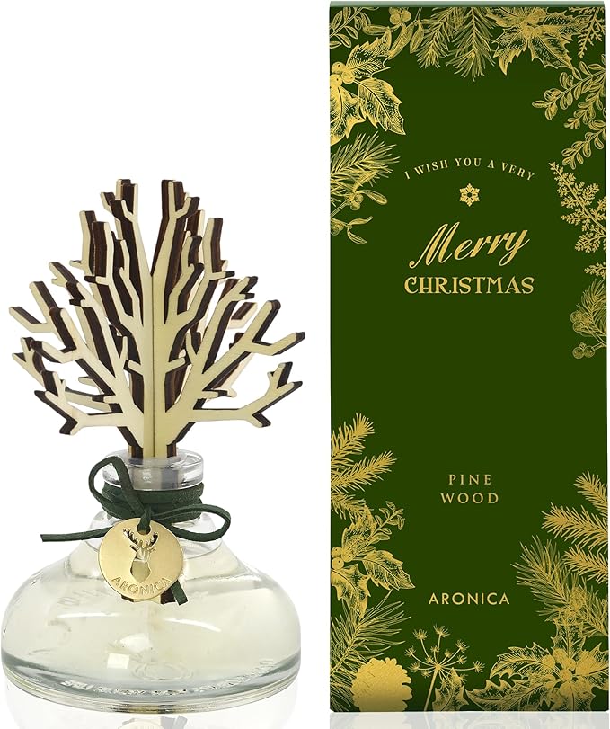 Aronica Christmas Diffuser 120ml / 4floz- Pine Wood Scent, Frasier Fir Winter Decorations for Home, Nordic Bookshelf Decor Green, Centerpieces for Table, Masculin Bathroom Shelf Diffuser Liquid