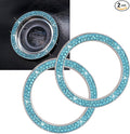 ToBeQueen Push to Start Button Ring Emblem Sticker 2Pcs Diamond Car Ring Stickers Rhinestone Car Accessories Interior for Women,Cute Car Decals Ignition Accessories Blue