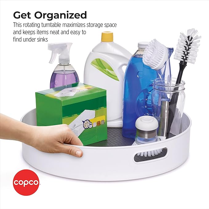 Copco Under-Sink Pantry and Cabinet Organizer, 18-Inch, Revolving Storage Solution, White and Gray