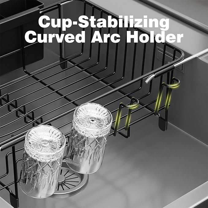 jouzevic Dish Drying Rack in Sink: Expandable, 3-Slot Utensil Holder, Anti-Slip Handle. Small Dish Rack: Ideal for Small Households. Kitchen Drying Rack: Black